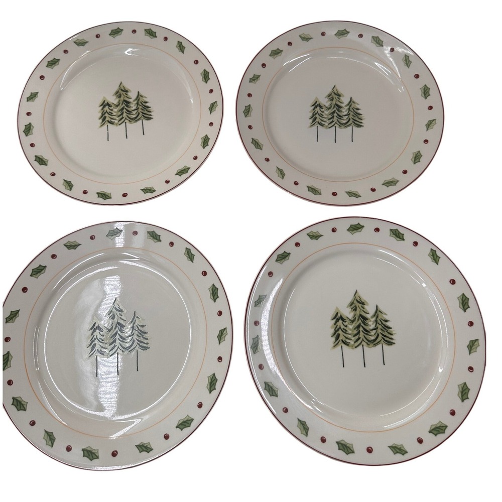 Merry Brite Christmas Dinner Plates Set Pine Tree Holly Berry Holiday Farmhouse‎